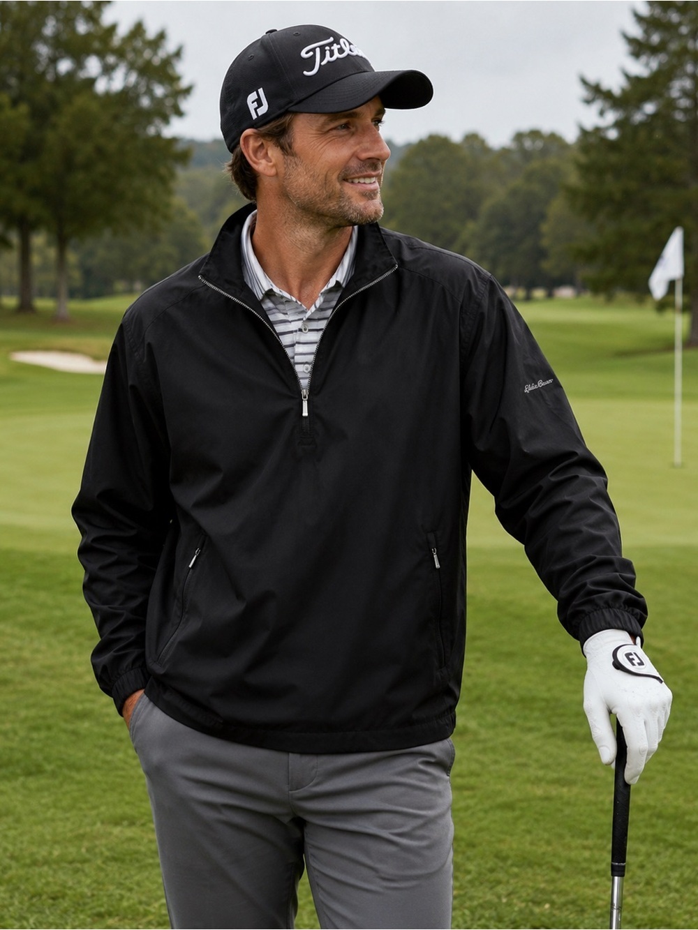 Eddie Bauer Men’s Golf Black 1/2 Zip Windbreaker Jacket Large Mesh Lined Vented